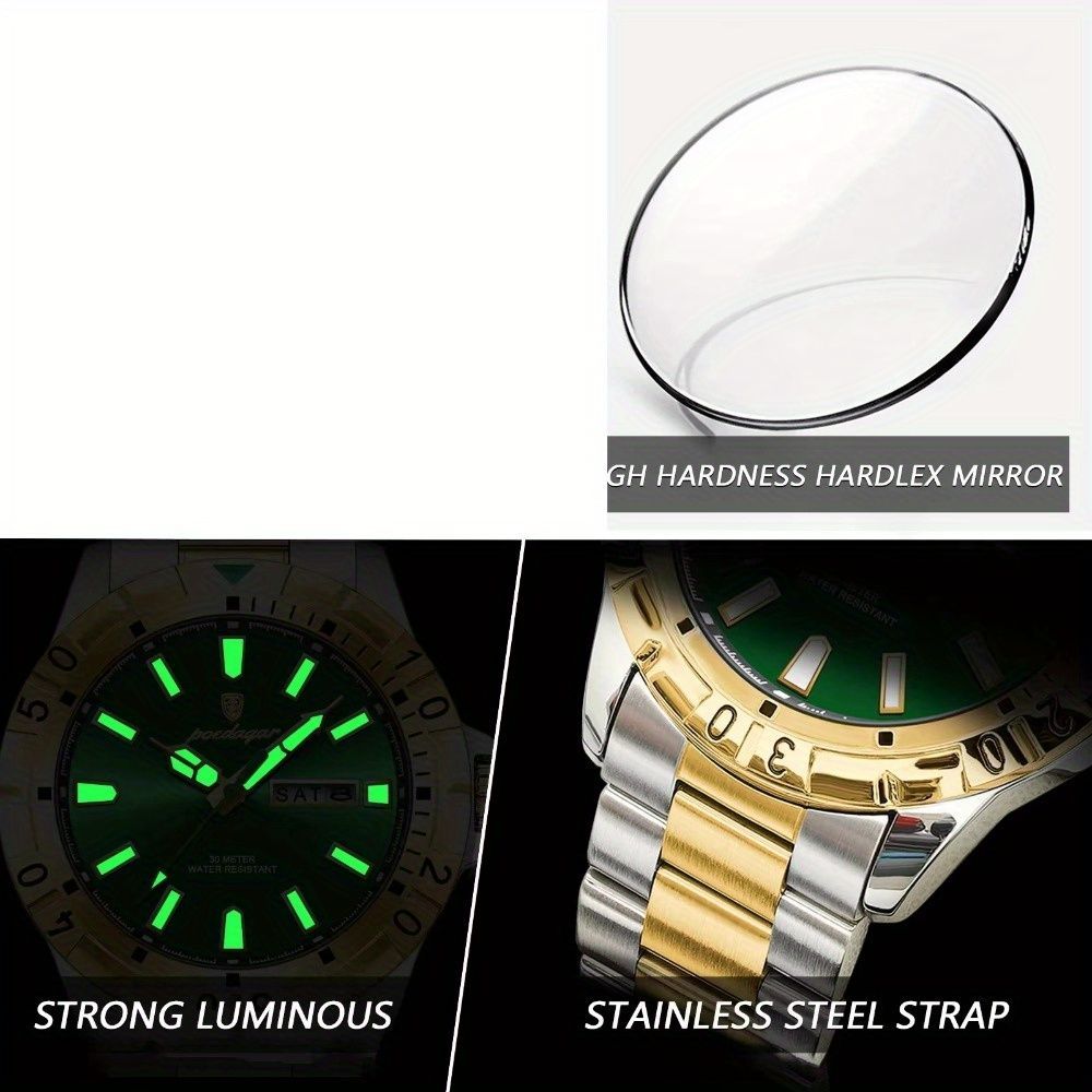 Men'S Watch Stainless Steel Watch Blue Dial Watch Water-Resistant Watch - 959 Gold, Silver, Green - Size 01