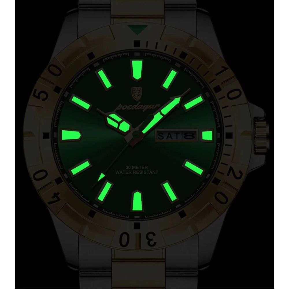 Men'S Watch Stainless Steel Watch Blue Dial Watch Water-Resistant Watch - 959 Gold, Silver, Green - Size 01
