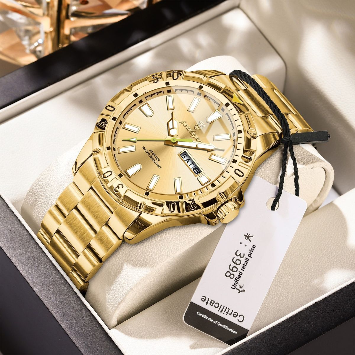 Men'S Watch Stainless Steel Watch Blue Dial Watch Water-Resistant Watch - 959 Gold, Silver, Green - Size 01