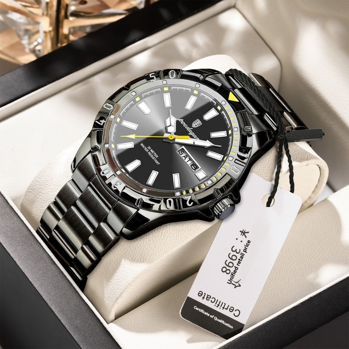 Men'S Watch Stainless Steel Watch Blue Dial Watch Water-Resistant Watch - 959 Gold, Silver, Green - Size 01