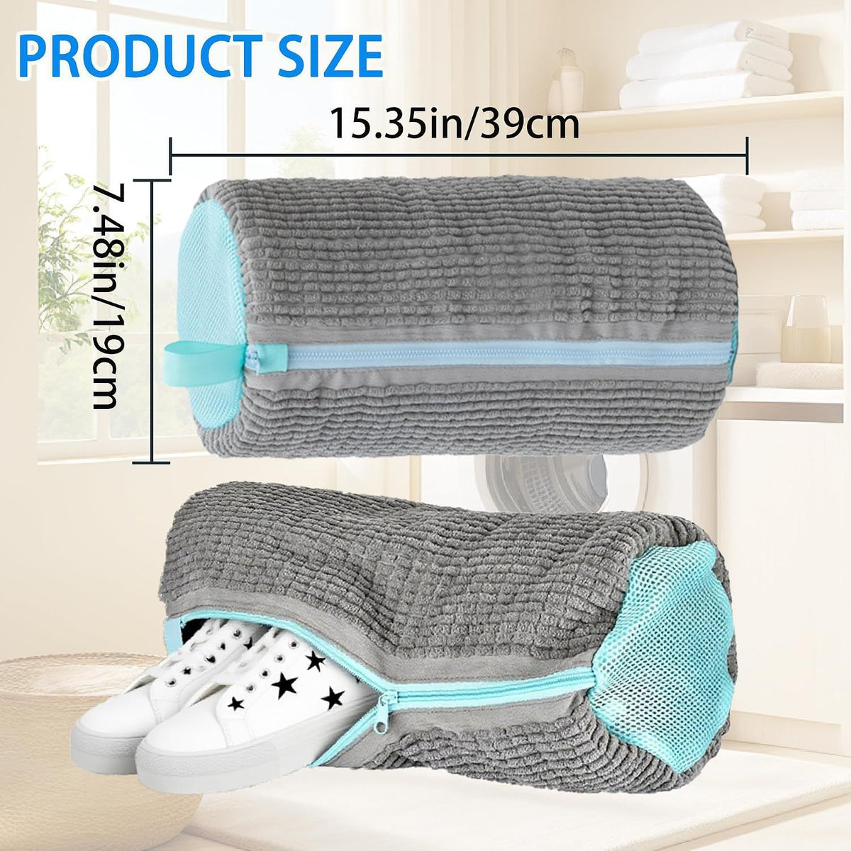 Shoe Washer Bag Laundry Shoe Bag for Washer & Dryer, Reusable 2 Pack Sneaker Cleaning Bag, 360° Deep Cleaning Machine for All Shoe Types with Self-Locking Zipper（Grey）