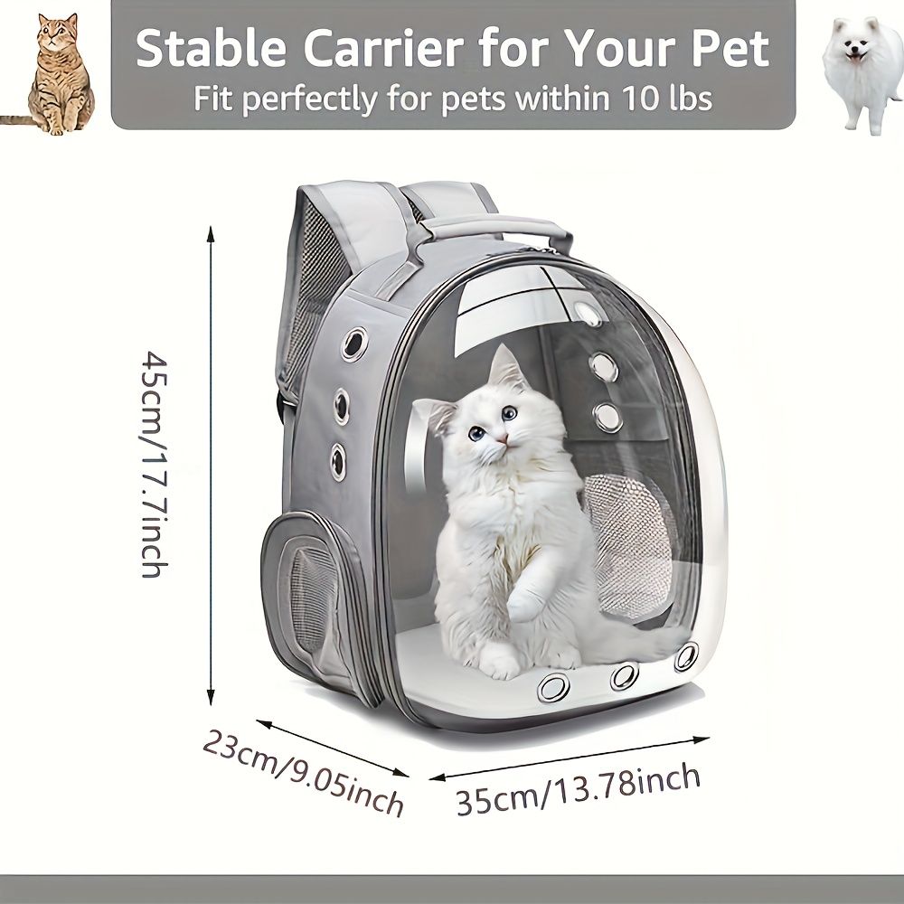 (GREY)Replacement Transparent Pet Backpack with Zipper Closure - Heavy-Duty Structure, Ventilated and Padded Lining - Portable Travel Carrier for Cats, Small Dogs, Airplanes, Trains, Cars - Safe and Comfortable Carrier Backpack for Busy Pet Owners - Ideal