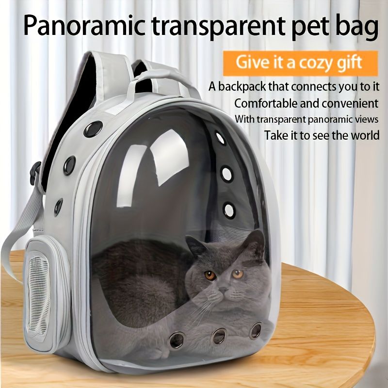 (GREY)Replacement Transparent Pet Backpack with Zipper Closure - Heavy-Duty Structure, Ventilated and Padded Lining - Portable Travel Carrier for Cats, Small Dogs, Airplanes, Trains, Cars - Safe and Comfortable Carrier Backpack for Busy Pet Owners - Ideal