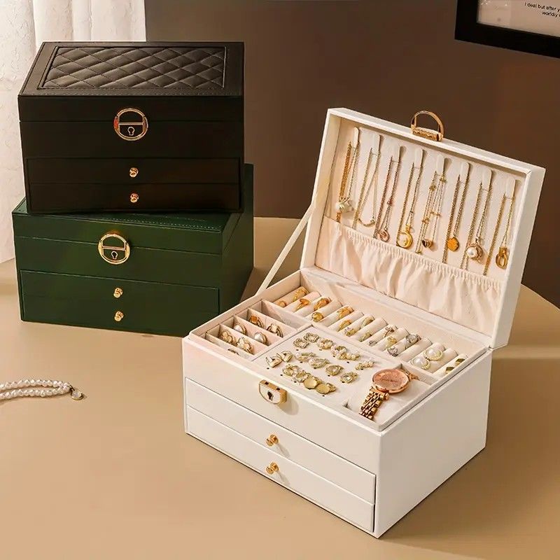 White High-end Jewelry Storage Box for Necklaces, Earrings, Ear Studs, Bracelets, Rings, Exquisite Accessories, Gold, and Jewelry – Large Capacity, Ideal as a Gift for Mother’s Day, Father’s Day, Teacher’s Day, Halloween, Thanksgiving, and Christmas.