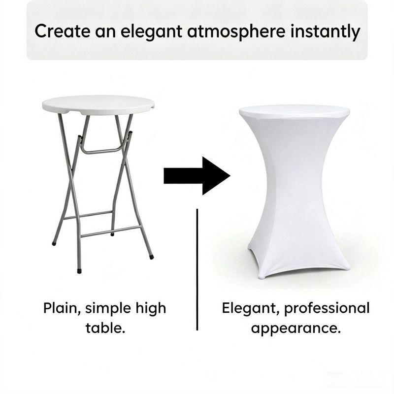 4-Pack White Stretch Cocktail Table Covers, Washable Fitted Spandex Covers for 80-85 x 110 cm High Tables