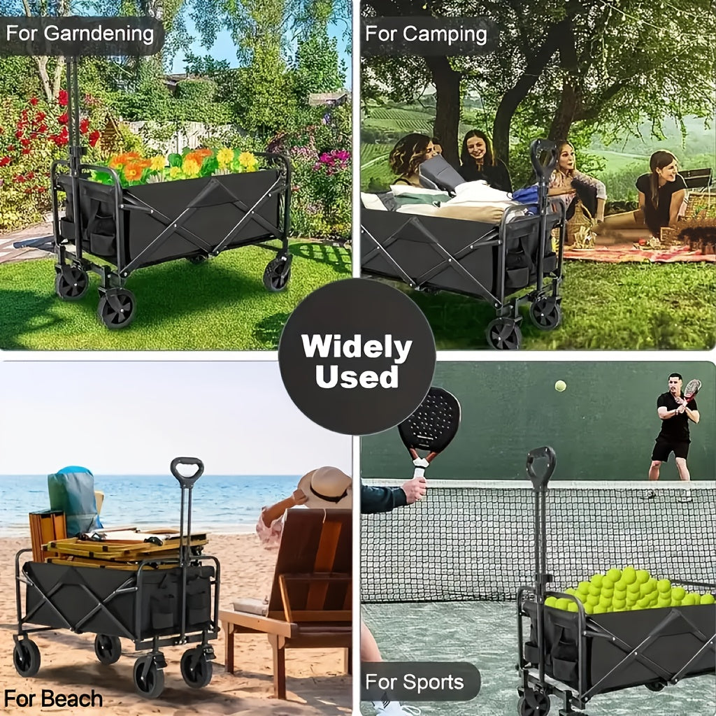 250KG Load Capacity 300L Large Capacity Heavy Duty Foldable Beach Car - All-Terrain Foldable Multi-Functional Handcart with Large Wheels, Side Pockets and Brakes - Durable Oxford Fabric and Stainless Steel Structure, Suitable for Camping, Garden, Sports a