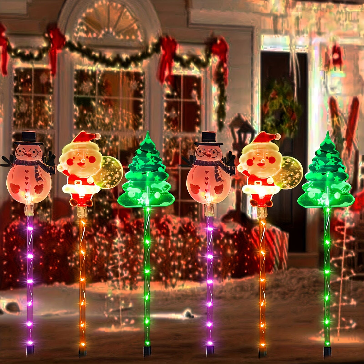 6-piece solar outdoor/indoor Christmas light strip with automatic switch function - solar lawn decoration, including ground stand, suitable for garden, courtyard, home - energy-saving LED brightness, no wiring required, holiday lighting, windproof and wat