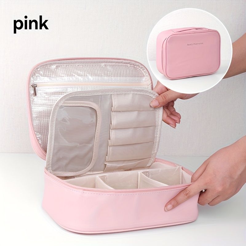 High-capacity multi-layer travel makeup organizer, featuring removable compartments and a brush holder—a portable beauty case, elegantly painted storage box, designed as a standalone unit, no assembly required.（BLACK）