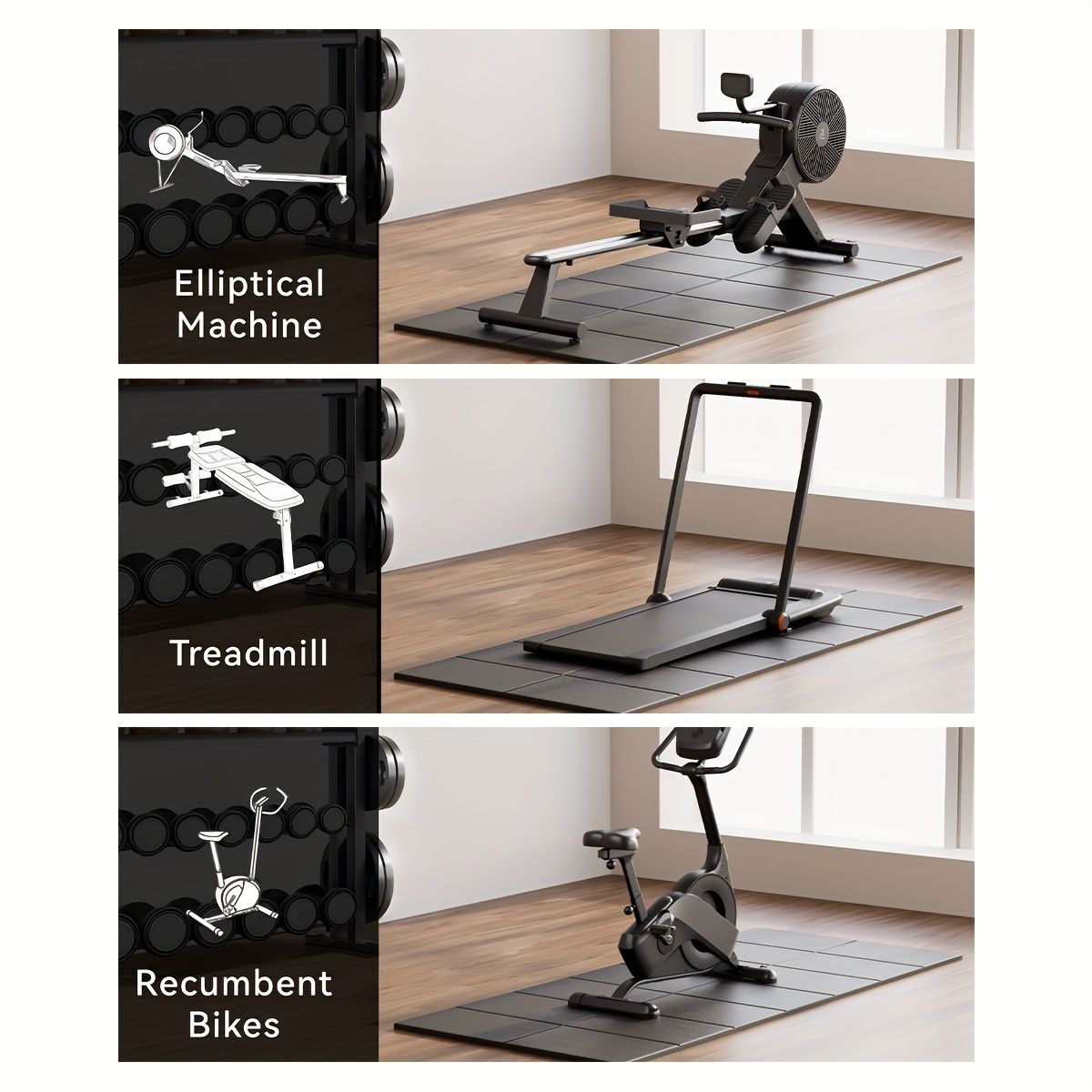 Thickened Foldable Fitness Mat｜Anti-Slip Home Exercise Mat for Treadmill and Yoga, Multi-Functional Silent Floor Protector