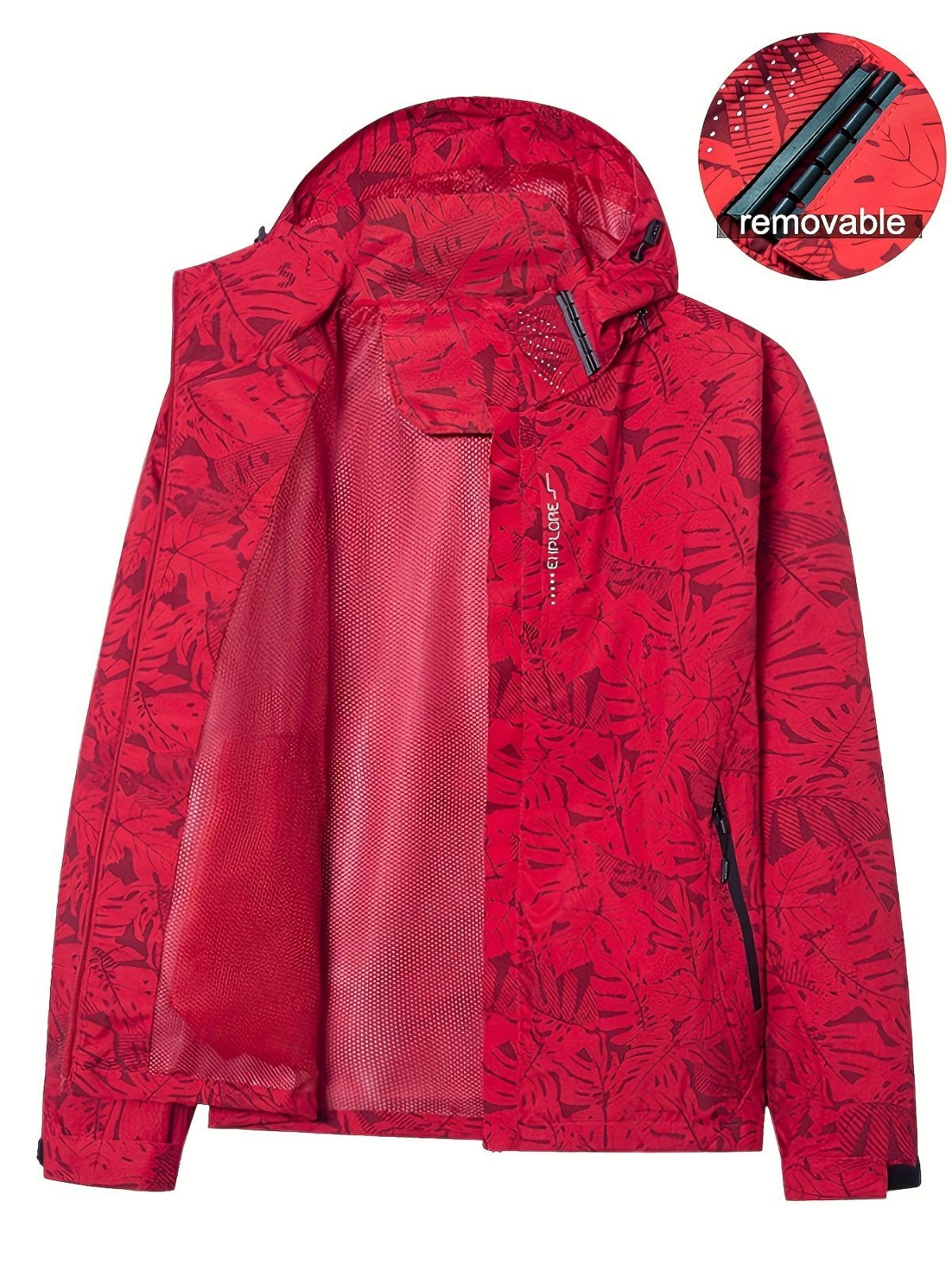 Plus Size Women'S Jacket Spring Autumn Outdoor Coat Detachable Hood Jacket - Pink - Size L(AU L/EU50)