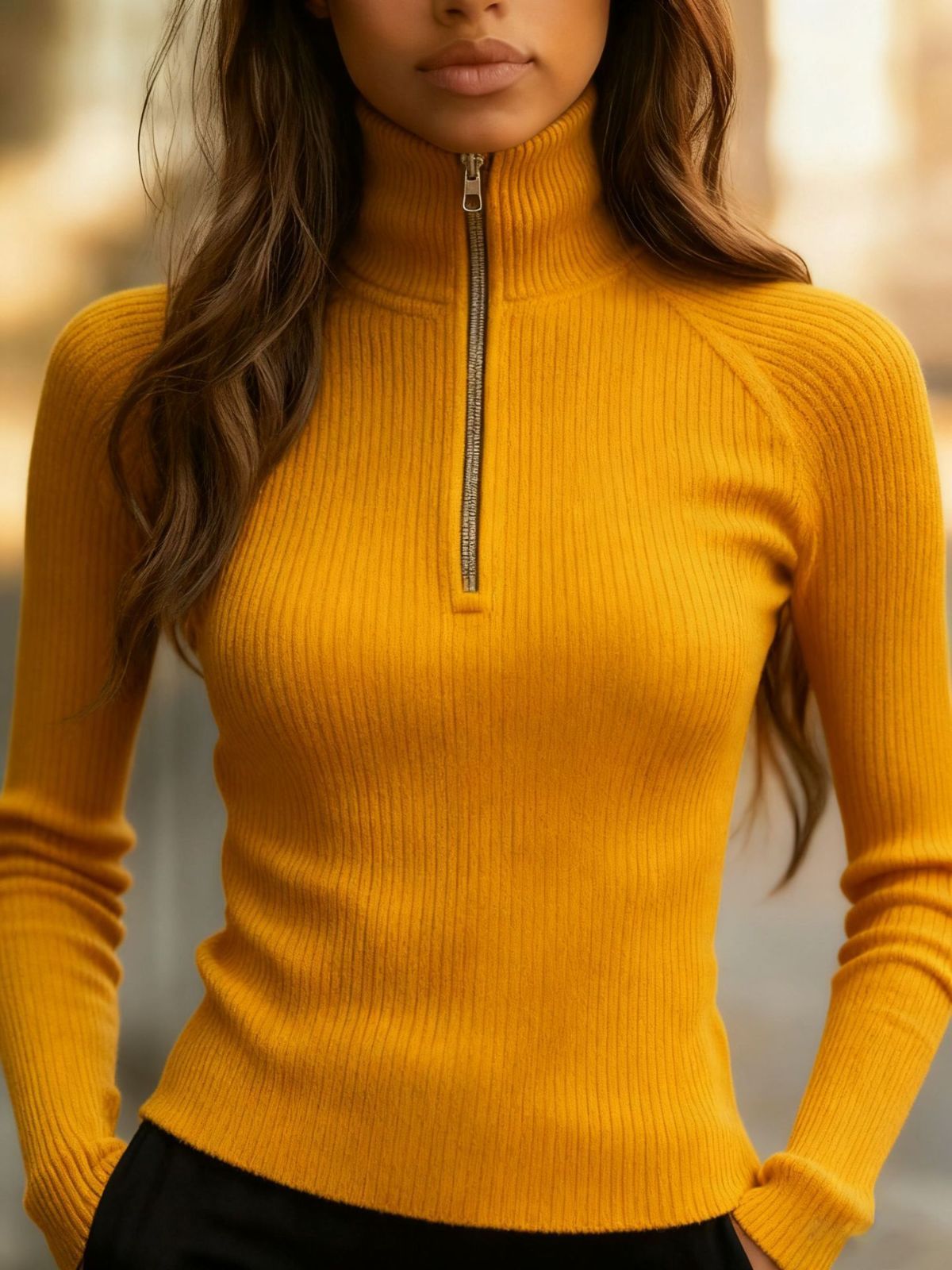 Women'S Turtleneck Top Black High Neck Top Slim Fit Knitwear Winter Layering - Black - Size S(AU S/EU46)