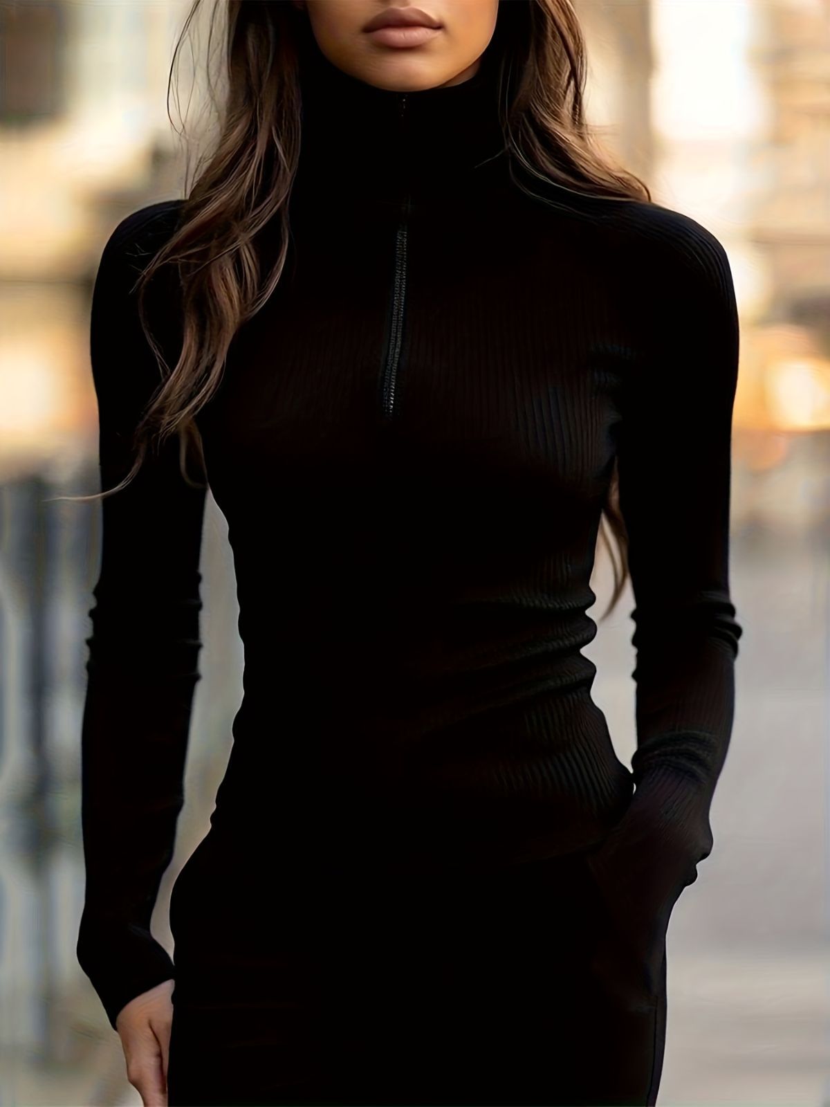 Women'S Turtleneck Top Black High Neck Top Slim Fit Knitwear Winter Layering - Black - Size S(AU S/EU46)