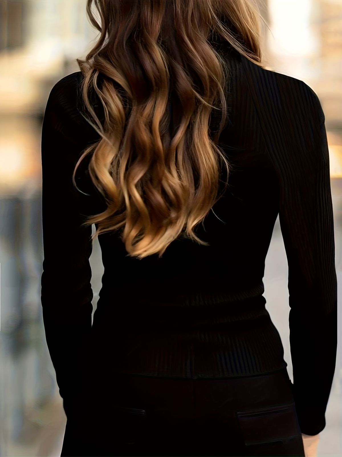 Women'S Turtleneck Top Black High Neck Top Slim Fit Knitwear Winter Layering - Black - Size S(AU S/EU46)