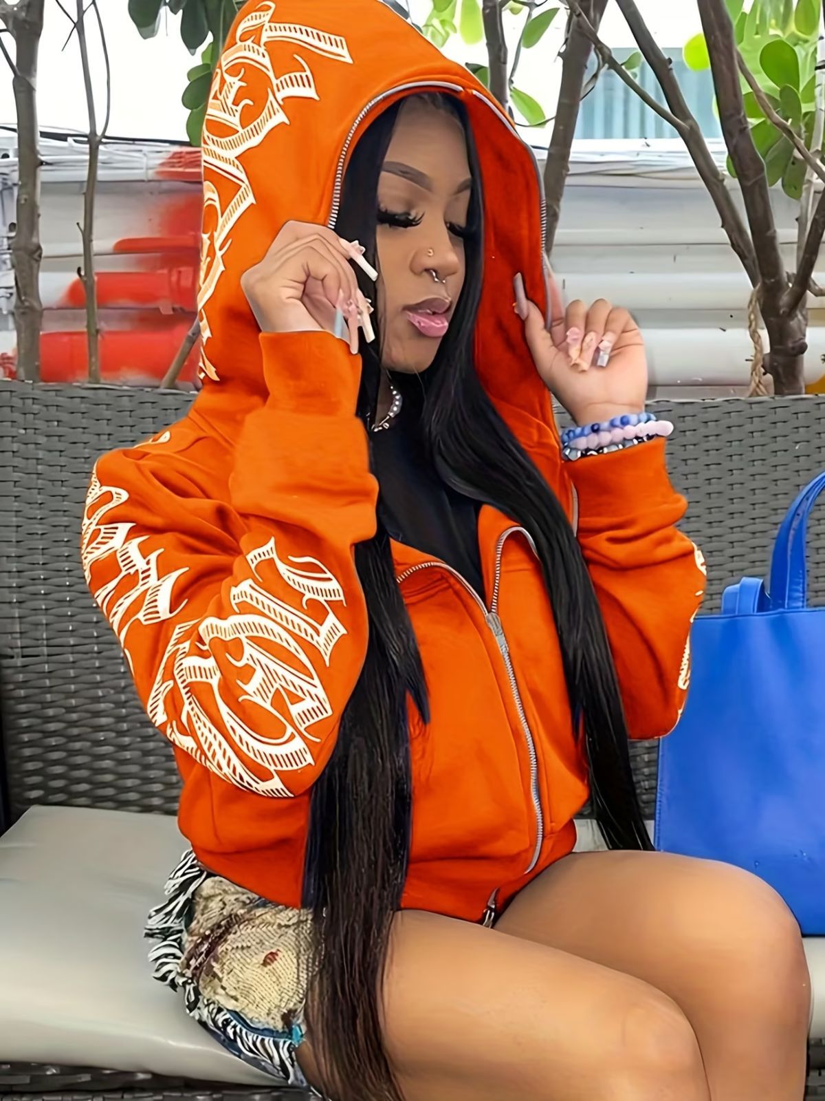 Y2k Hoodie Gothic Streetwear Women'S Zip-Up Jacket Letter Print Hoodie - Gray - Size XL(AU XL/EU52)