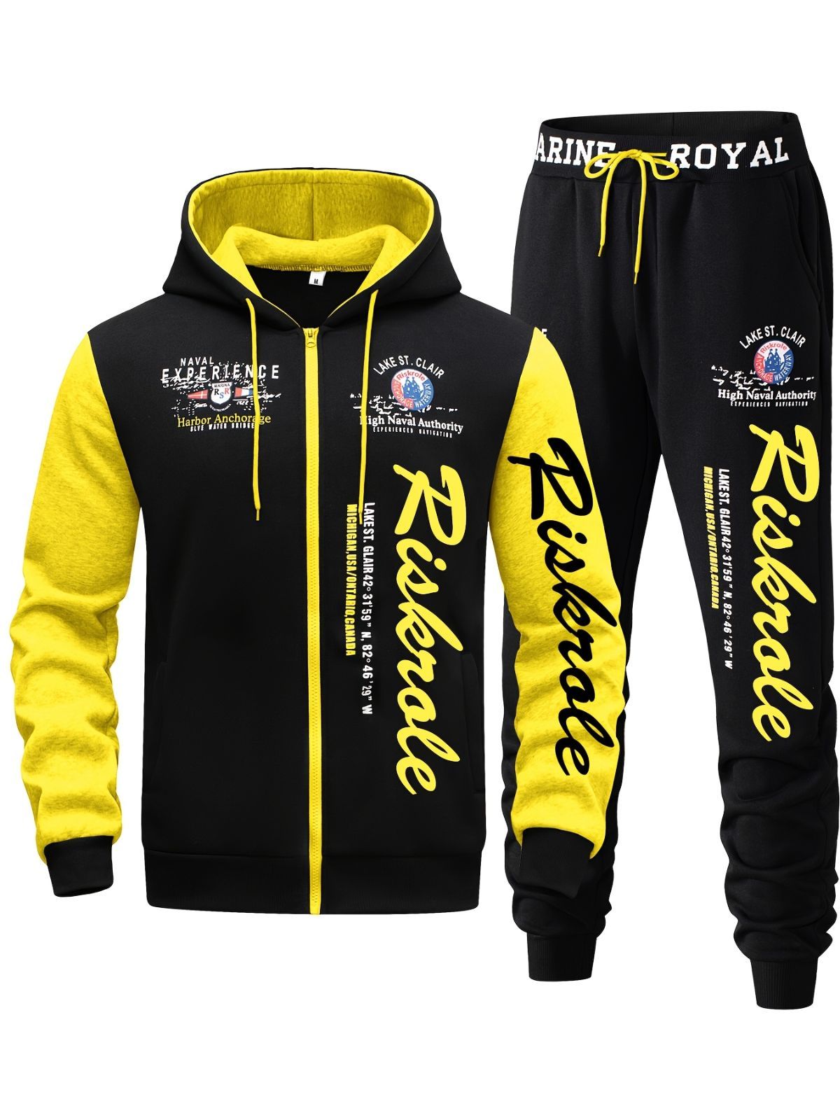 Men'S Hoodie Set Letter Print Hoodie Casual Sportswear Jogger Set Australian - Yellow - Size XL(AU XL/EU52)