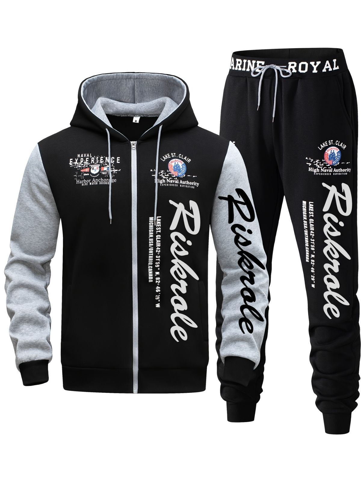 Men'S Hoodie Set Letter Print Hoodie Casual Sportswear Jogger Set Australian - Navy - Size S(AU S/EU46)