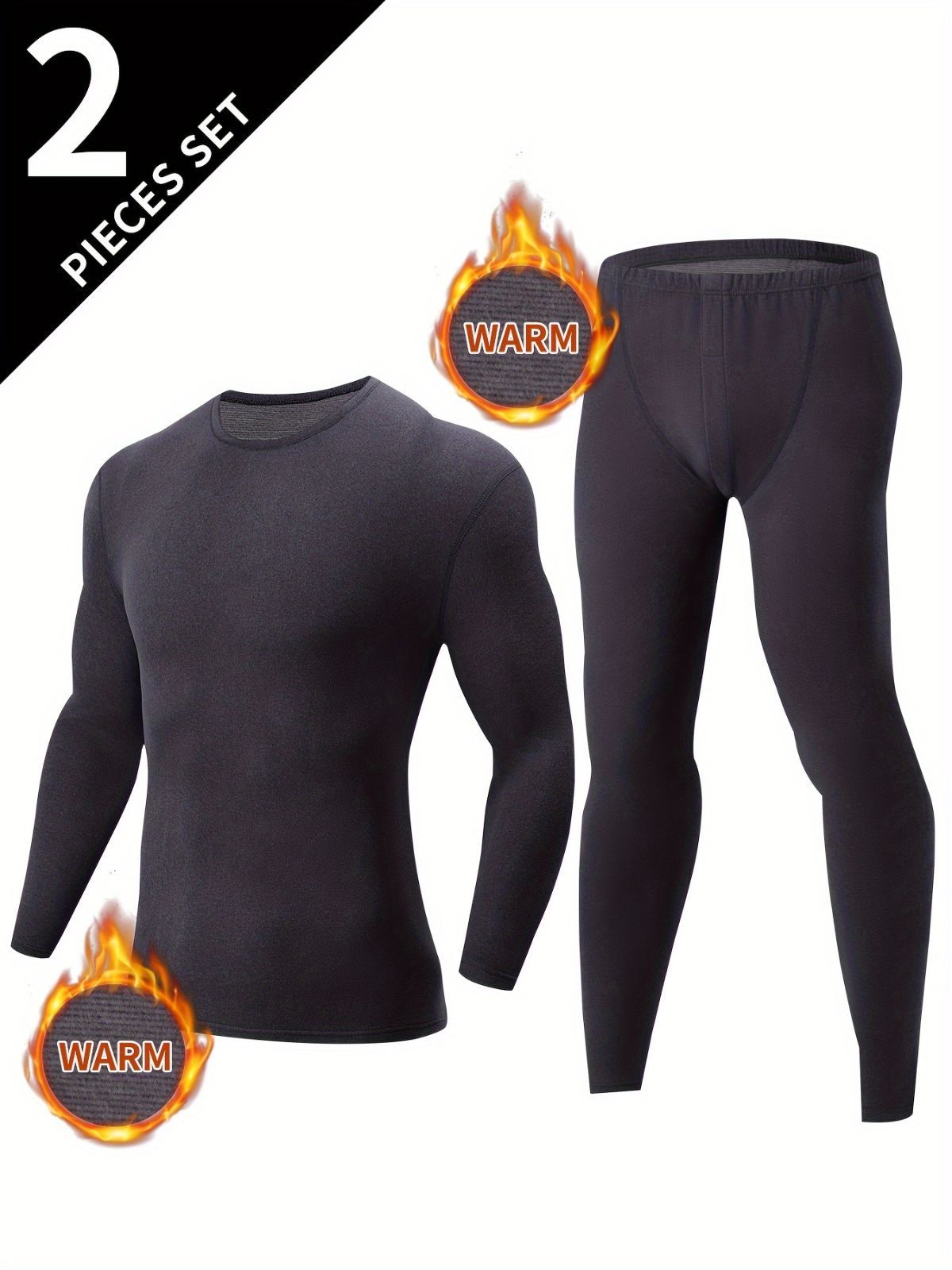 Men's Thermal Underwear Set 2-Piece Long Sleeve Top & High-Waist Pants - Beige - Size XL(AU XL/EU52)