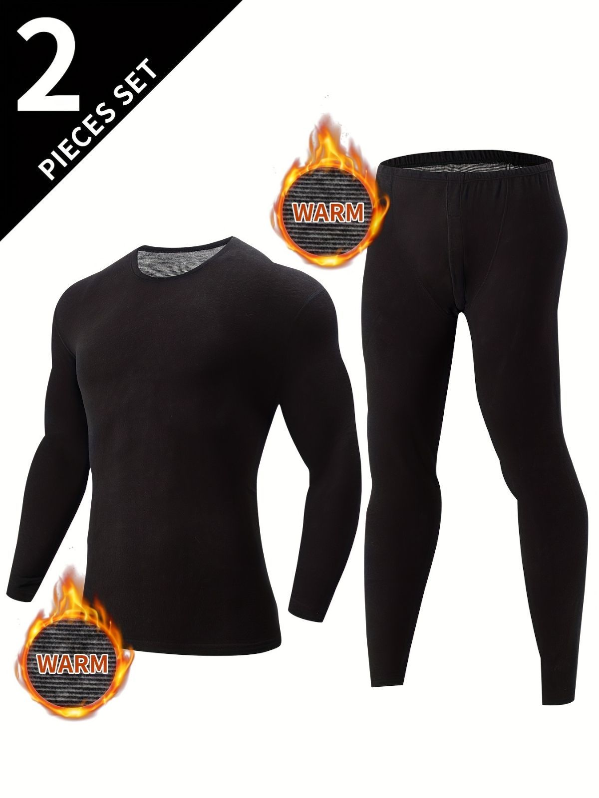 Men's Thermal Underwear Set 2-Piece Long Sleeve Top & High-Waist Pants - Beige - Size XL(AU XL/EU52)