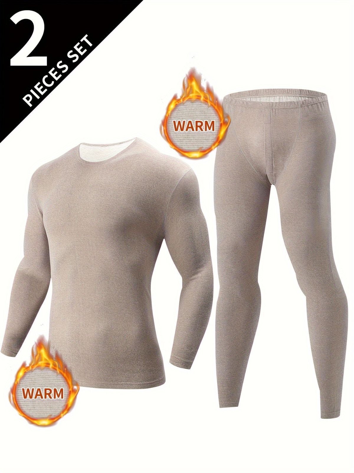 Men's Thermal Underwear Set 2-Piece Long Sleeve Top & High-Waist Pants - Gray - Size XL(AU XL/EU52)
