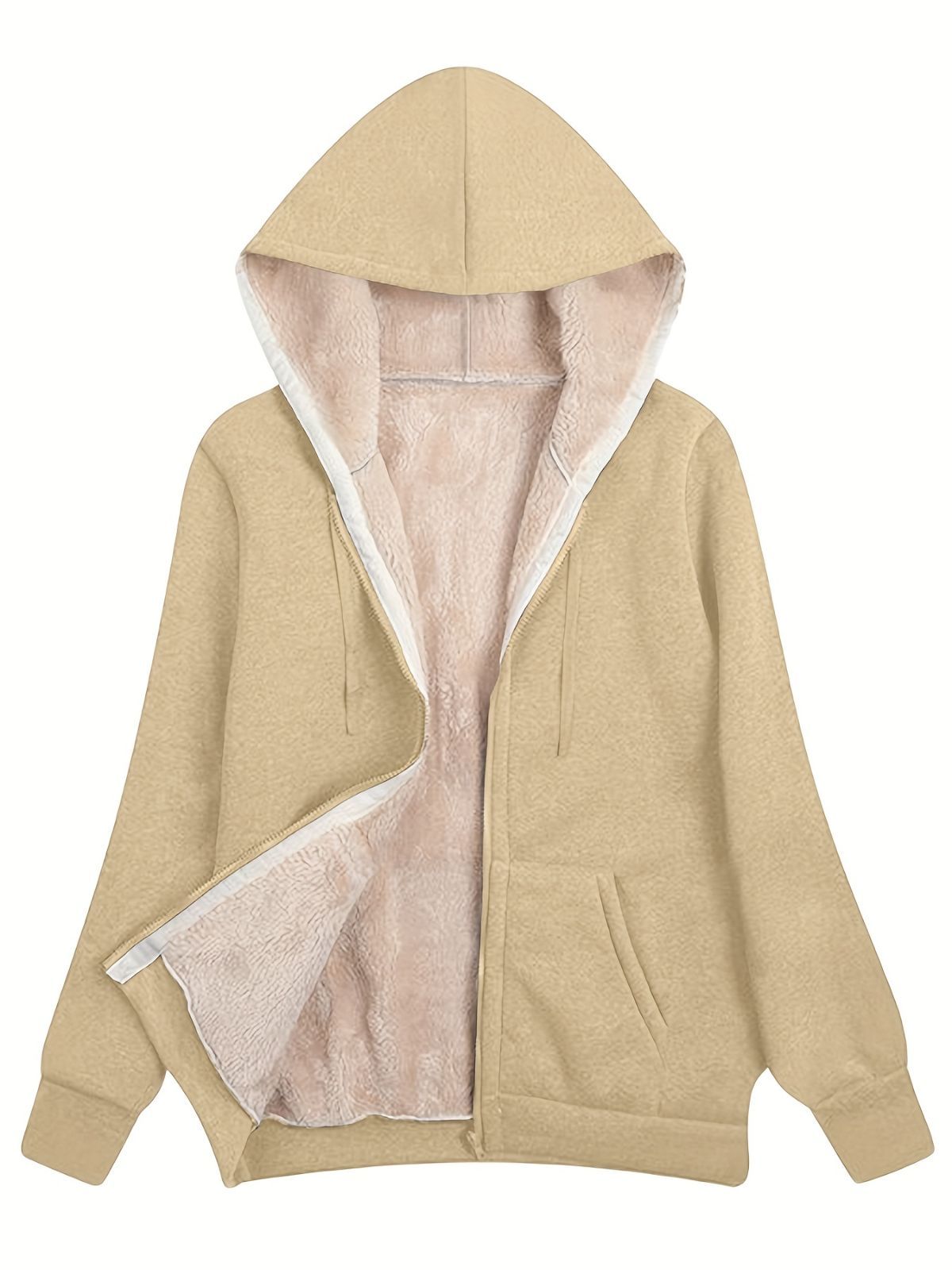Fleece-Lined Hooded Jacket Women'S Winter Jacket Autumn Winter Coat Hooded - Khaki - Size S(AU S/EU46)