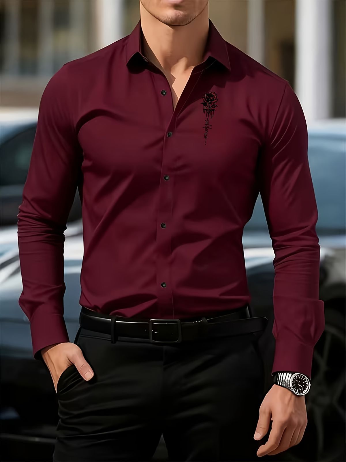 Men'S Formal Shirt Slim Fit Dress Shirt Long Sleeve Shirt Printed Shirt - Green - Size XL(AU XL/EU52)