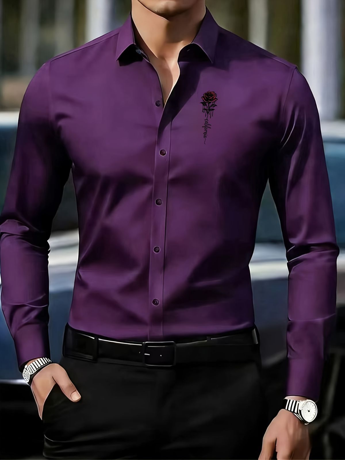 Men'S Formal Shirt Slim Fit Dress Shirt Long Sleeve Shirt Printed Shirt - Green - Size XL(AU XL/EU52)