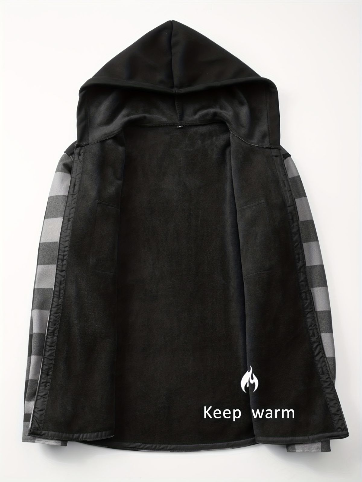 Plaid Hooded Jacket with Velvet Lining - Blue - Size 3XL(AU 3XL/EU56)