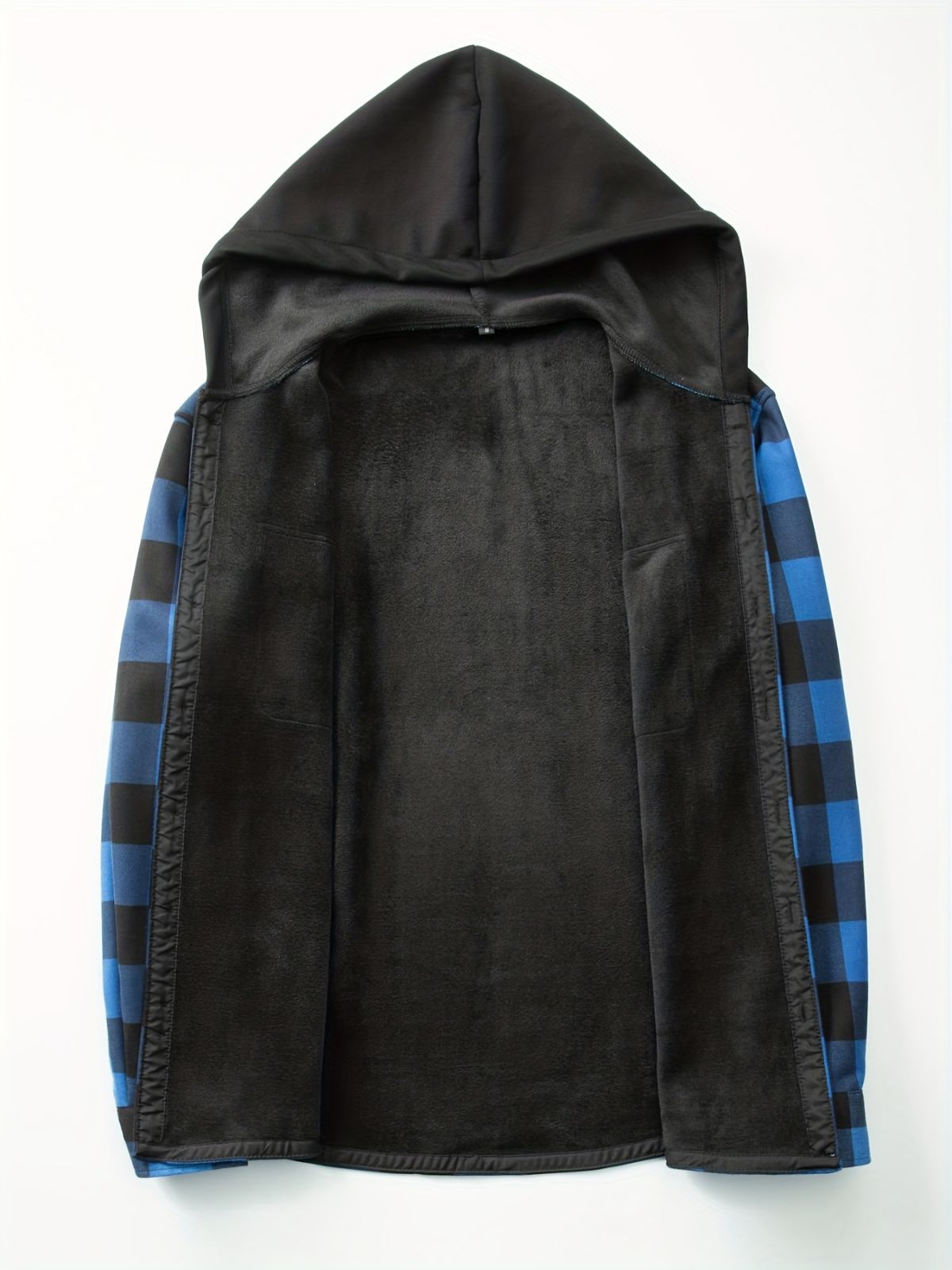 Plaid Hooded Jacket with Velvet Lining - Gray - Size L(AU L/EU50)