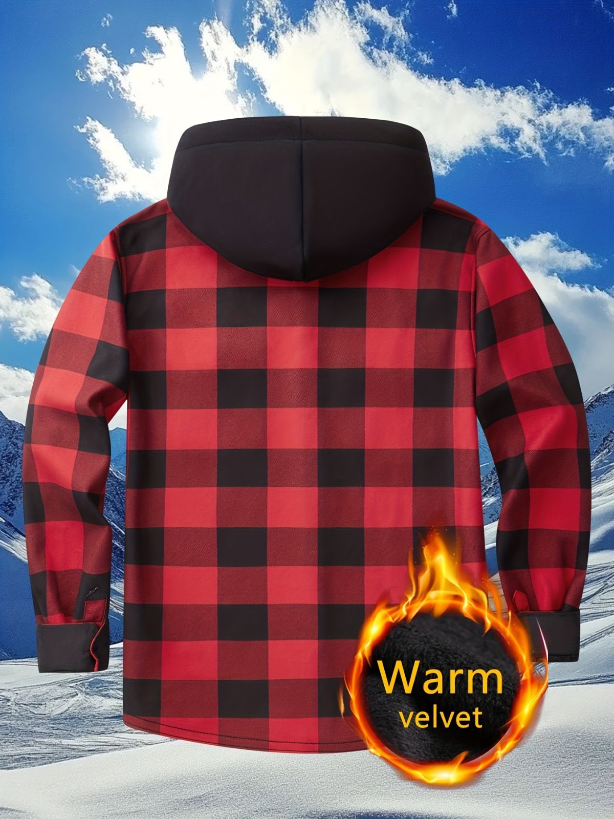 Plaid Hooded Jacket with Velvet Lining - Gray - Size M(AU M/EU48)