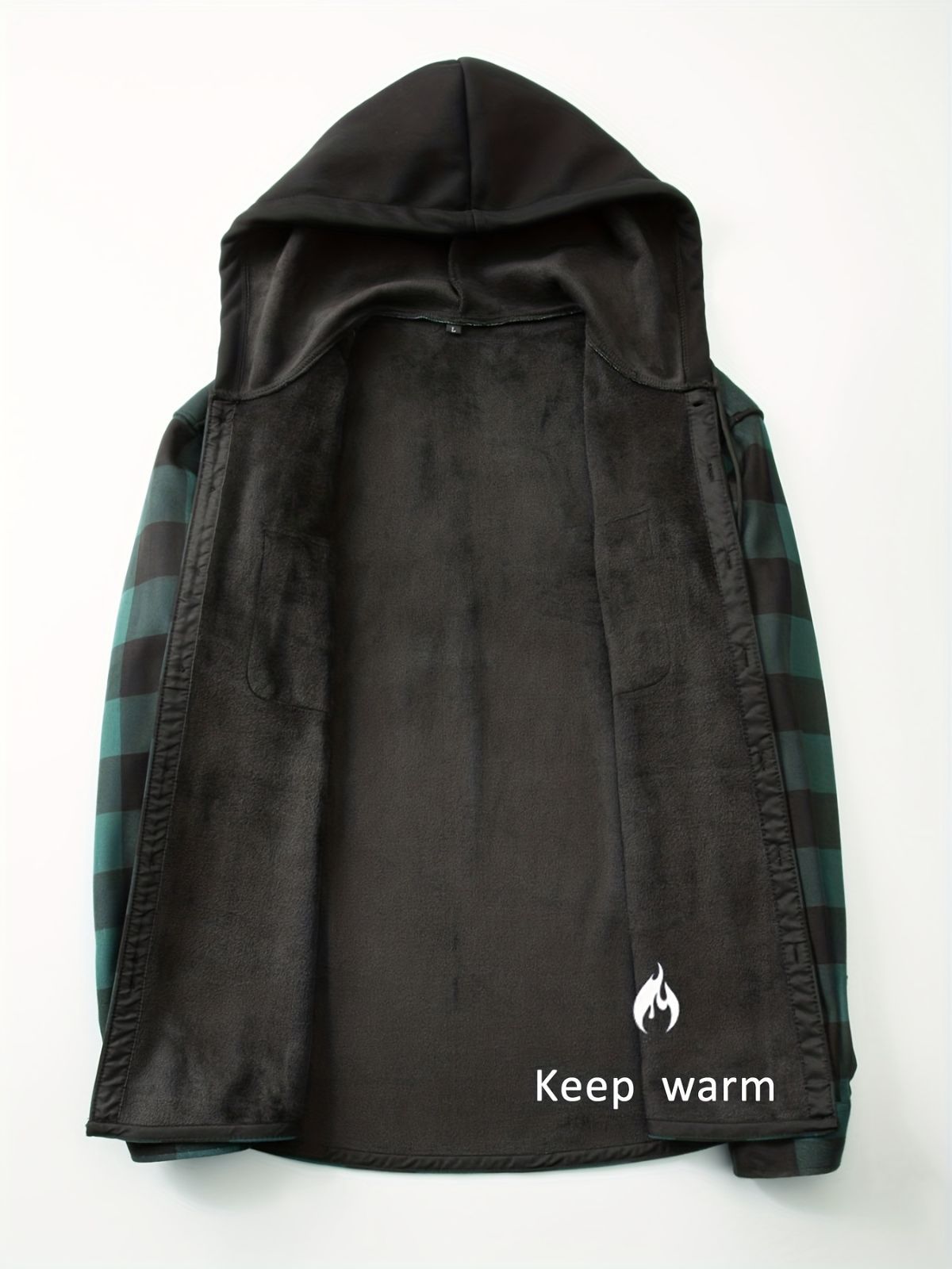 Plaid Hooded Jacket with Velvet Lining - Gray - Size S(AU S/EU46)