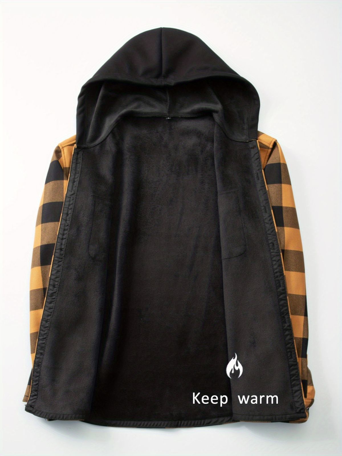 Plaid Hooded Jacket with Velvet Lining - Green - Size M(AU M/EU48)