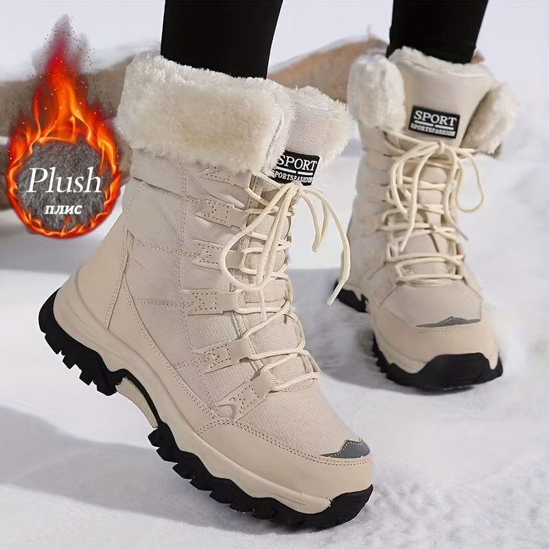 Women's long-sleeve snow boots, winter, fleece-lined, warm, outdoor, snow, sports shoes, minus temperature, cold, women's high-top shoes, casual, daily, leisure, hiking boots, slip-resistant, wear-resistant, large size, women's shoes, - Khaki - Size 8(AU8