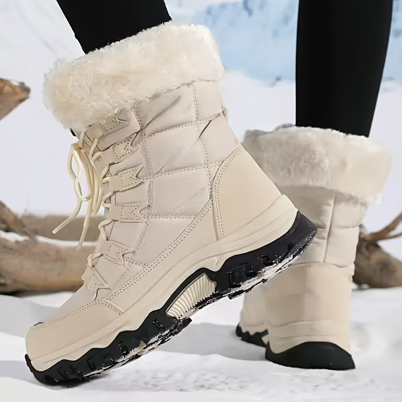 Women's long-sleeve snow boots, winter, fleece-lined, warm, outdoor, snow, sports shoes, minus temperature, cold, women's high-top shoes, casual, daily, leisure, hiking boots, slip-resistant, wear-resistant, large size, women's shoes, - Khaki - Size 10(AU