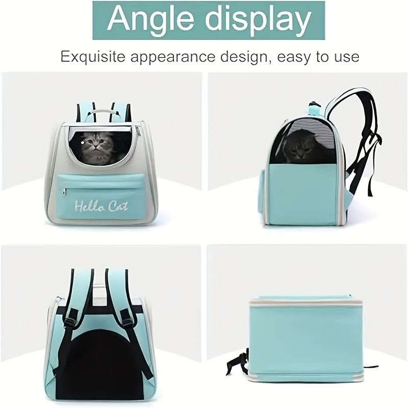 GREEN Hello Cat Nylon Pet Backpack, Large Capacity Foldable Travel Carrier with Zipper Closure, Easy Access for Cats and Small Dogs, Pet Travel Bag with Handle for Puppies and Kittens