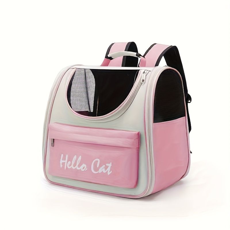 GREEN Hello Cat Nylon Pet Backpack, Large Capacity Foldable Travel Carrier with Zipper Closure, Easy Access for Cats and Small Dogs, Pet Travel Bag with Handle for Puppies and Kittens
