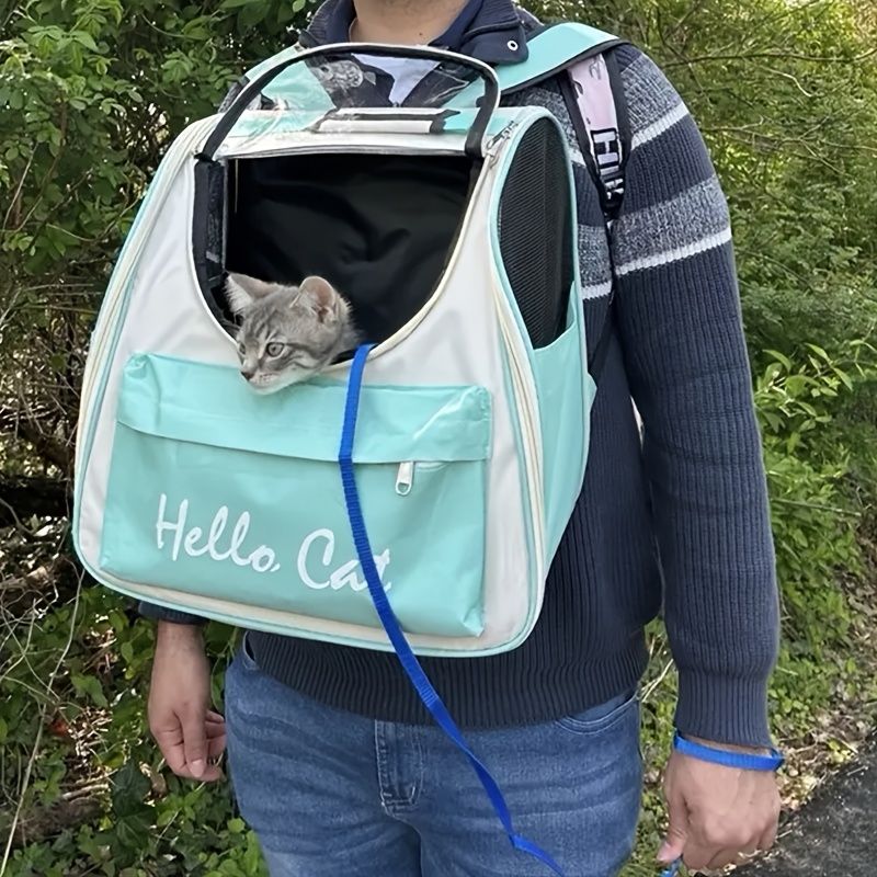 Hello Cat Nylon Pet Backpack, Large Capacity Foldable Travel Carrier with Zipper Closure, Easy Access for Cats and Small Dogs, Pet Travel Bag with Handle for Puppies and Kittens(BLUE)