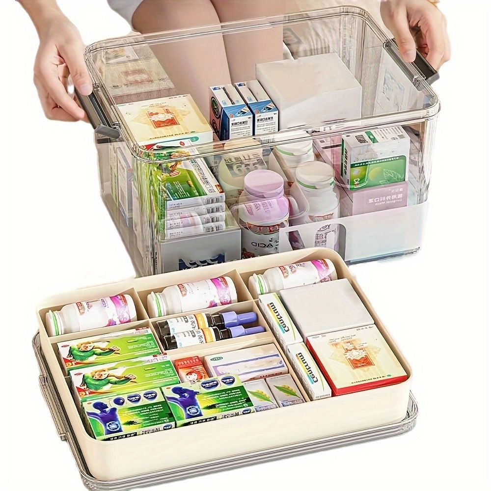 Multi-Layer Large Capacity Home Medicine Box｜Compartment Storage for Emergency & Backup, Shockproof Design for Quick, Hassle-Free Access（translucent gray）