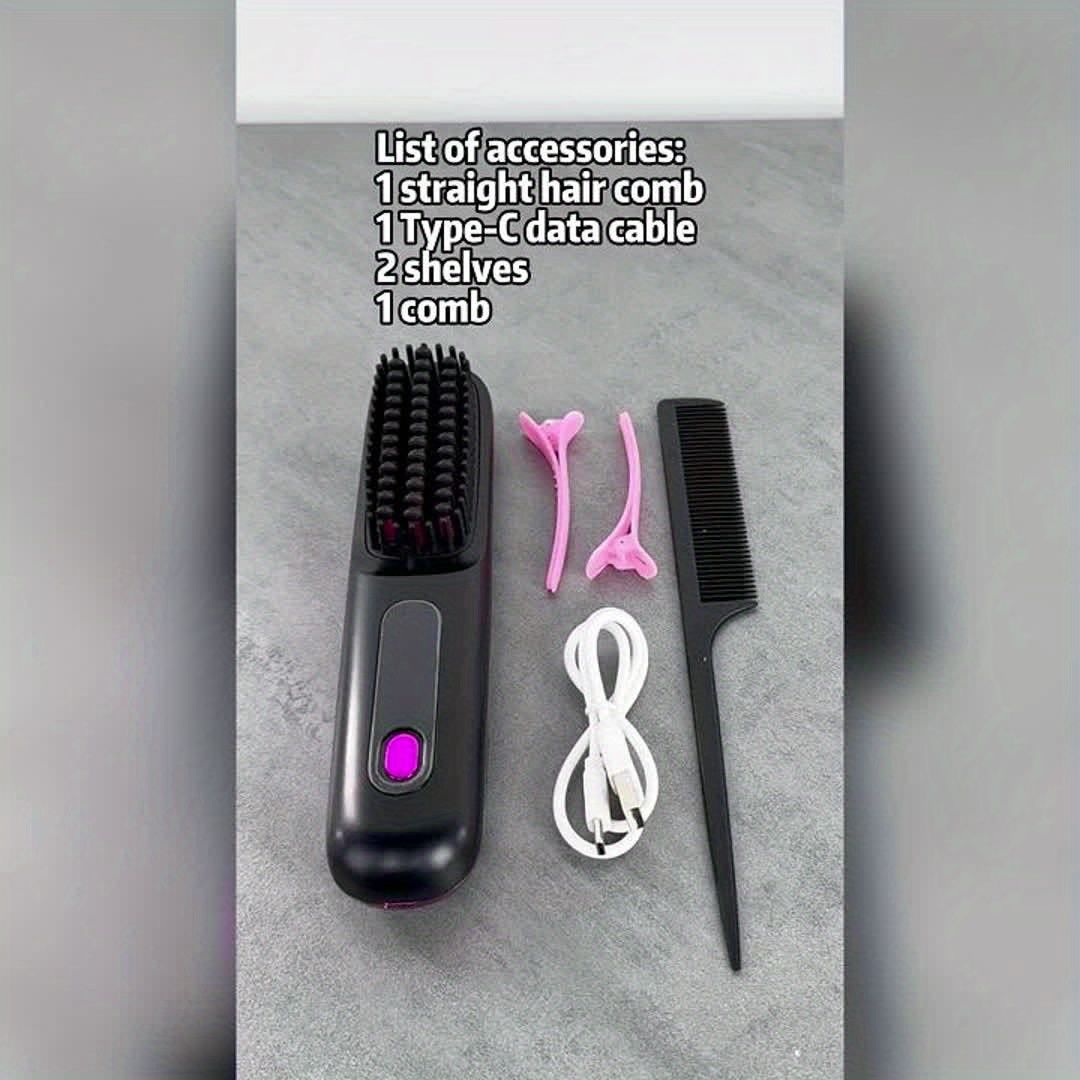 Cordless Hair Straightener Brush: Dual 2000mAh batteries for long-lasting power, fast heating, creates smooth styles anytime, anywhere.(Black)