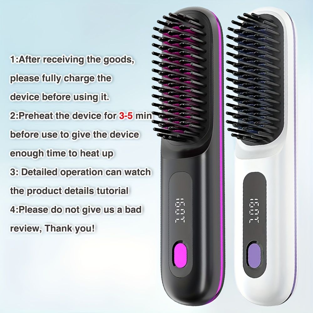 Cordless Hair Straightener Brush: Dual 2000mAh batteries for long-lasting power, fast heating, creates smooth styles anytime, anywhere.(Black)