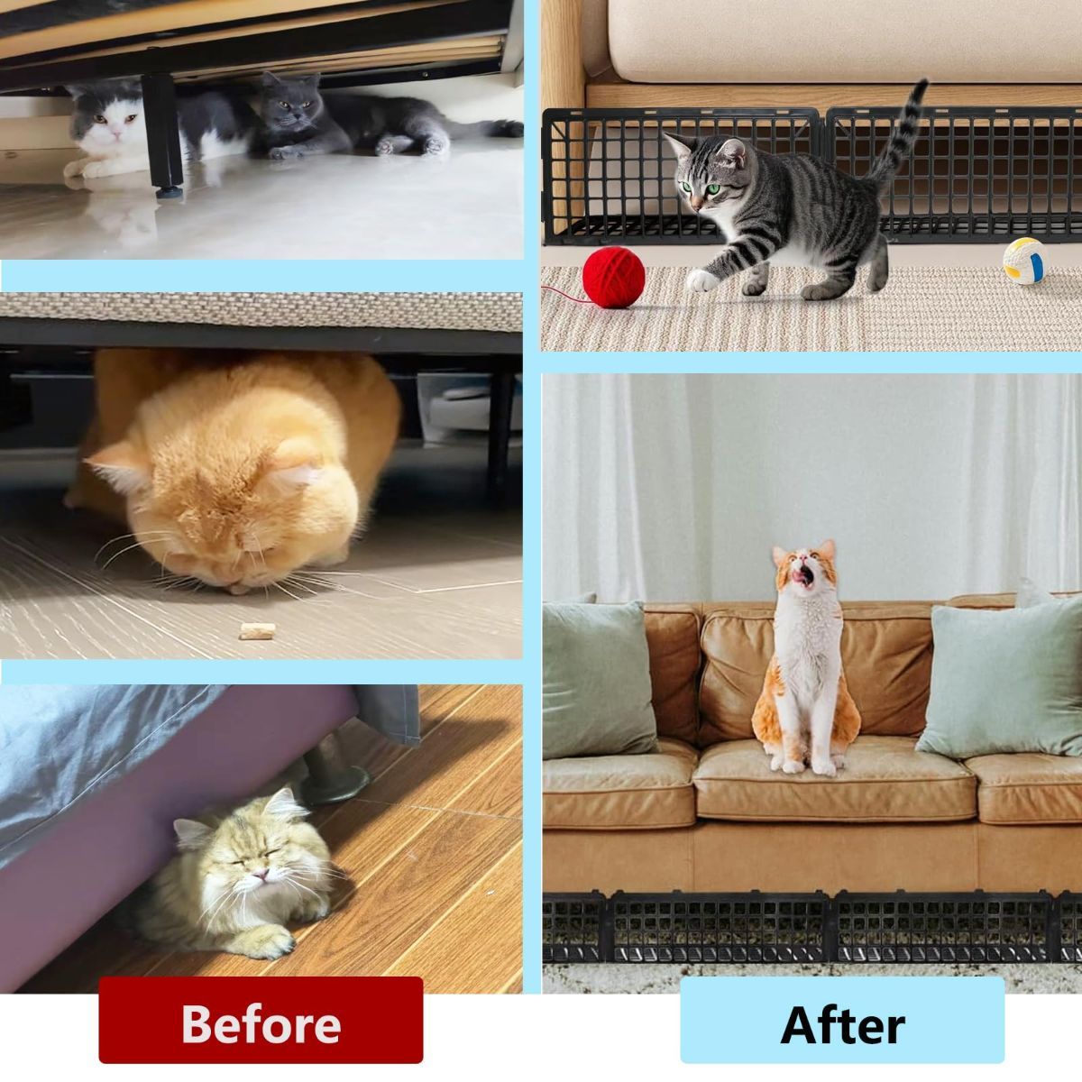 12 PCS Under Couch Blocker for Bed Furniture, Adjustable Plastic Under Bed Blocker for Dogs Pets Cats, Couch Blocker Stop Small Items Getting Under Bed with 100 Ties Black Couch Barriers - Black - Size 12 PCS