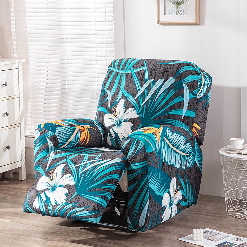 Recliner Cover Anti Scratch Lazy Recliner Chair Cover Protective Stretching Printed Reclining Chair Cover Sofa Slipcovers Convenient Elastic Reclining Chair Slipcover for Home - Turquoise - Size Two-seater