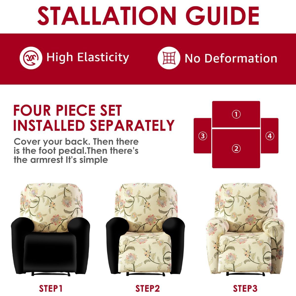 Recliner Cover Anti Scratch Lazy Recliner Chair Cover Protective Stretching Printed Reclining Chair Cover Sofa Slipcovers Convenient Elastic Reclining Chair Slipcover for Home - Turquoise - Size Two-seater