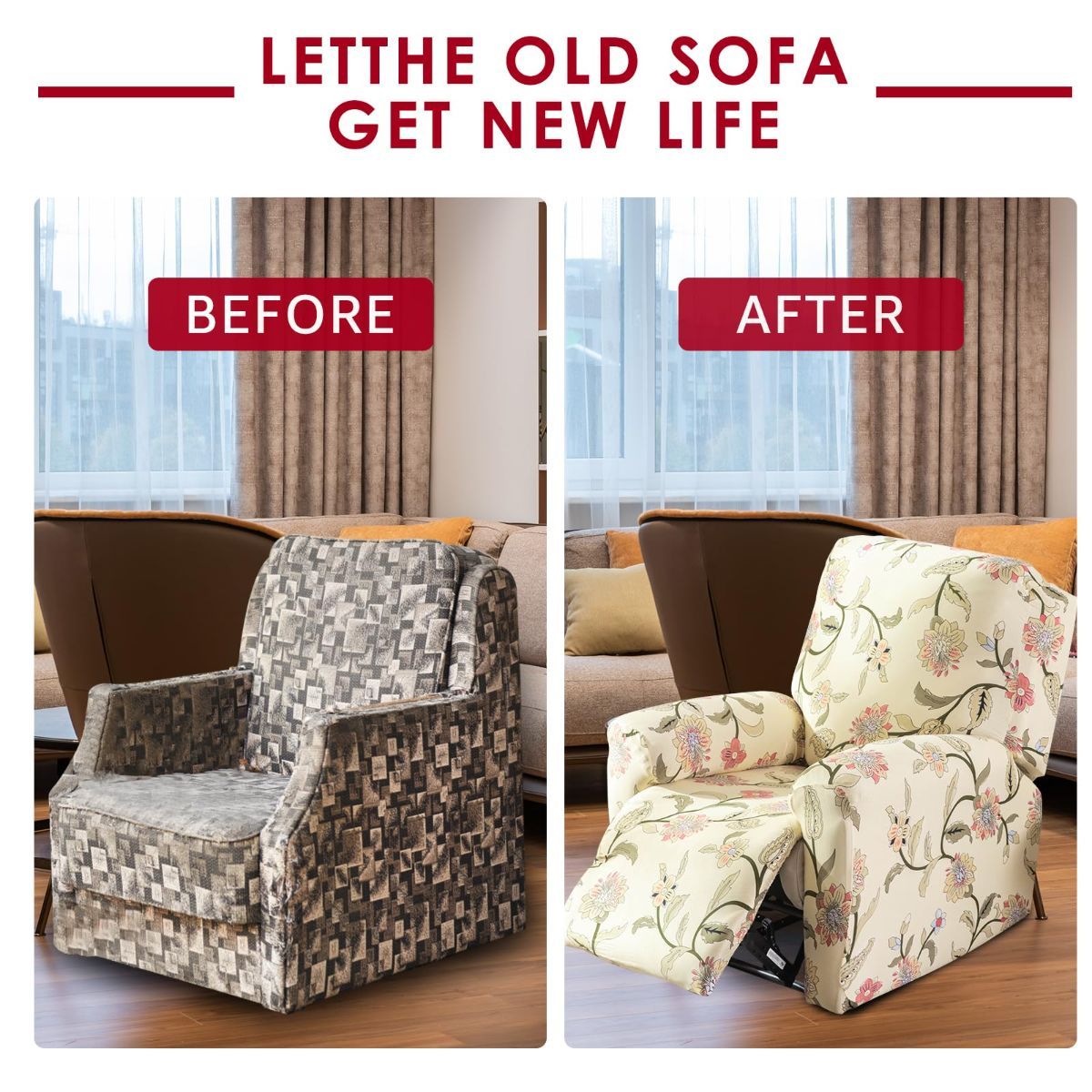 Recliner Cover Anti Scratch Lazy Recliner Chair Cover Protective Stretching Printed Reclining Chair Cover Sofa Slipcovers Convenient Elastic Reclining Chair Slipcover for Home - Turquoise - Size Two-seater