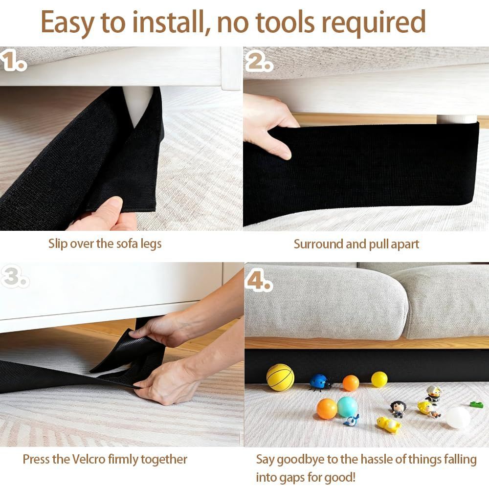Under Bed Blocker 5 in x 11 ft, Bed Gap Barrier for Toys & Robot Vacuums Soft under bed barrier, furniture gap filler for couches & other furniture, easy install - Black - Size 5-inches