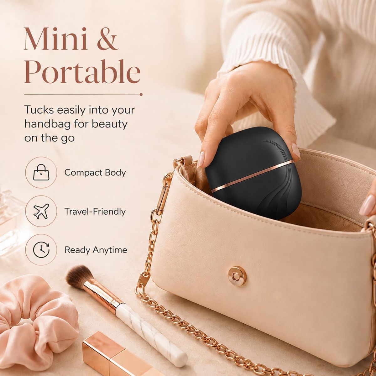 Mini Cordless Hair Straightener Brush, Adjustable Heat Hot Comb Portable Styling Tool for Quick Touch-Ups, Bangs, Short Hair, and Travel; Compact Design Fits Purses and Luggage - Black - Size 3.46in