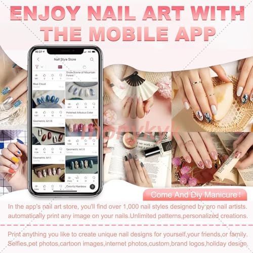 Nail Printer Nail Art Printer Machine Kit-Impresora De UñAs Pro,3D Fingernail Printer Machine for Salon&Home-WiFi/DIY Design| Pg4 Gel,Fm10 Ink, Base/Cleaning Glue - Pink - Size Nail art machine