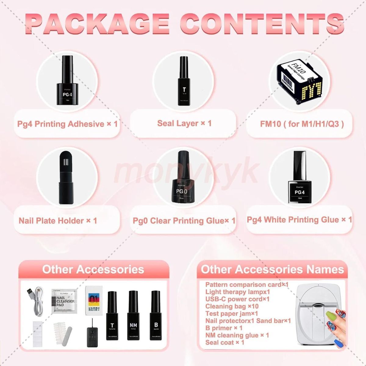 Nail Printer Nail Art Printer Machine Kit-Impresora De UñAs Pro,3D Fingernail Printer Machine for Salon&Home-WiFi/DIY Design| Pg4 Gel,Fm10 Ink, Base/Cleaning Glue - Pink - Size Nail art machine