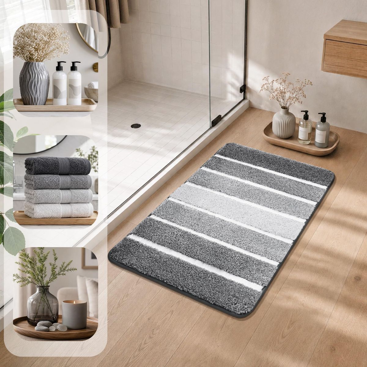 Bathroom Rugs,Ultra Soft Absorbent Bath Mat,Beige | Non-Slip TPR Backing Stays in Place, Machine Washable Bath Rugs Shaggy Rug for Bathroom Floor - Grey and White - Size 50cm*80cm