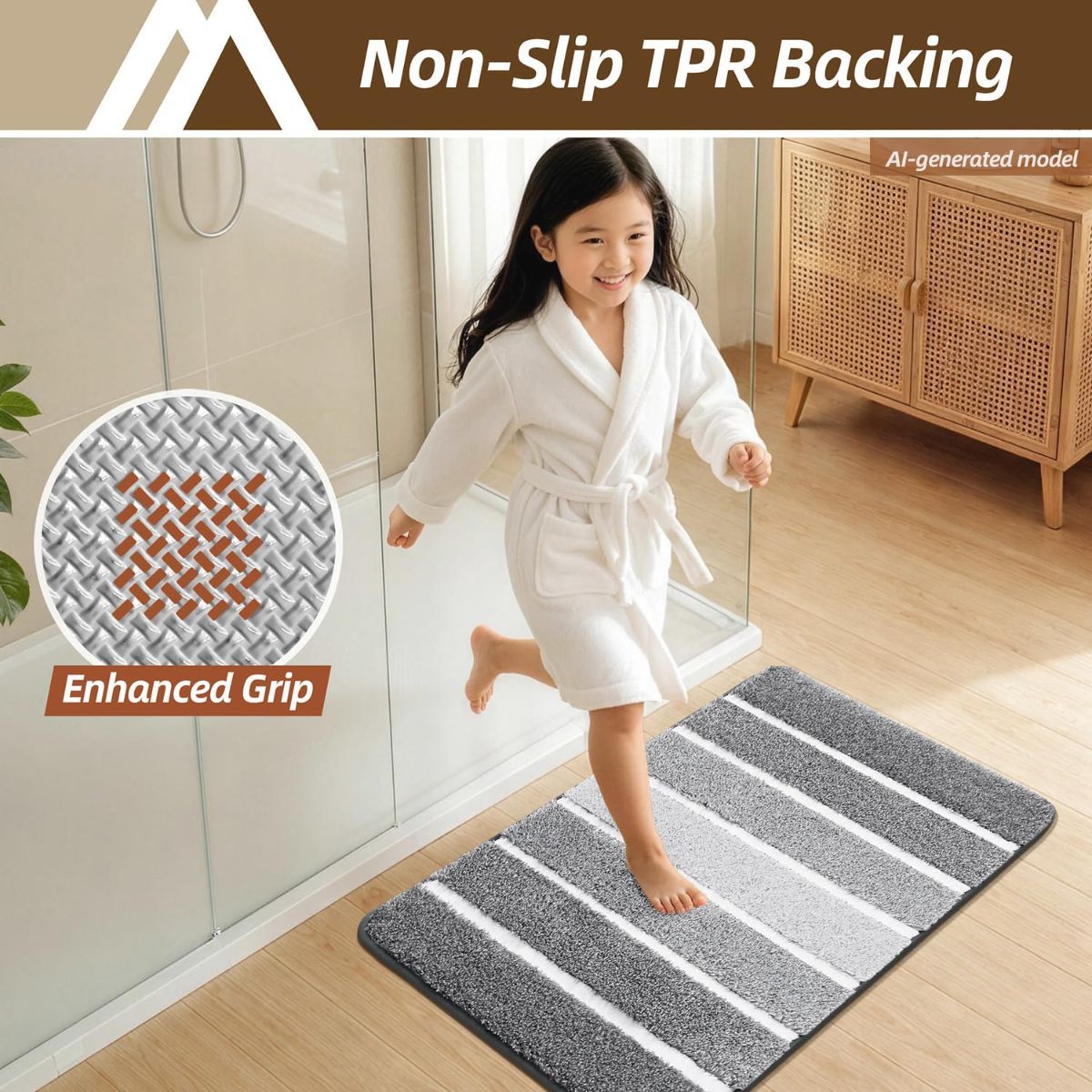 Bathroom Rugs,Ultra Soft Absorbent Bath Mat,Beige | Non-Slip TPR Backing Stays in Place, Machine Washable Bath Rugs Shaggy Rug for Bathroom Floor - Grey and White - Size 50cm*80cm