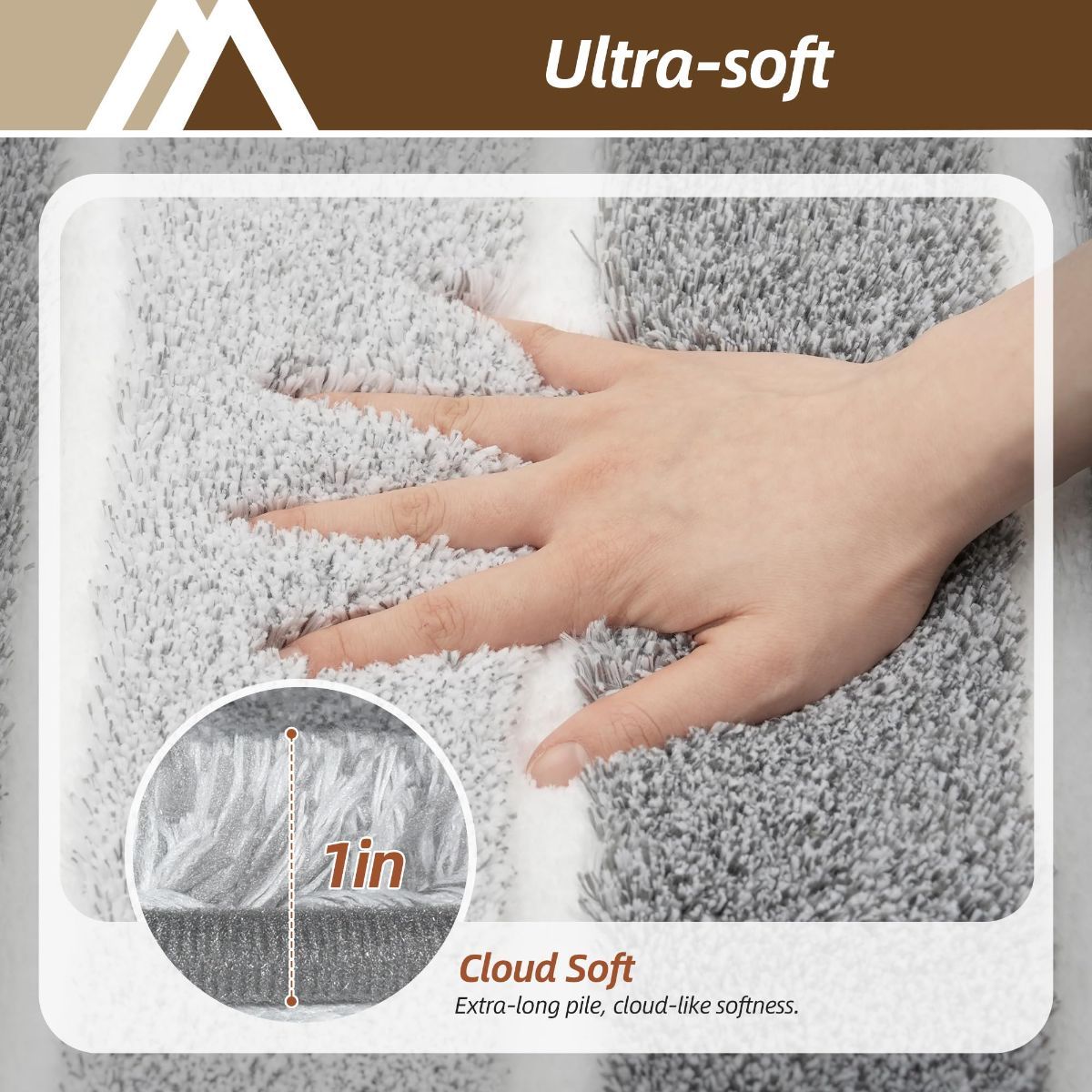 Bathroom Rugs,Ultra Soft Absorbent Bath Mat,Beige | Non-Slip TPR Backing Stays in Place, Machine Washable Bath Rugs Shaggy Rug for Bathroom Floor - Grey and White - Size 50cm*80cm